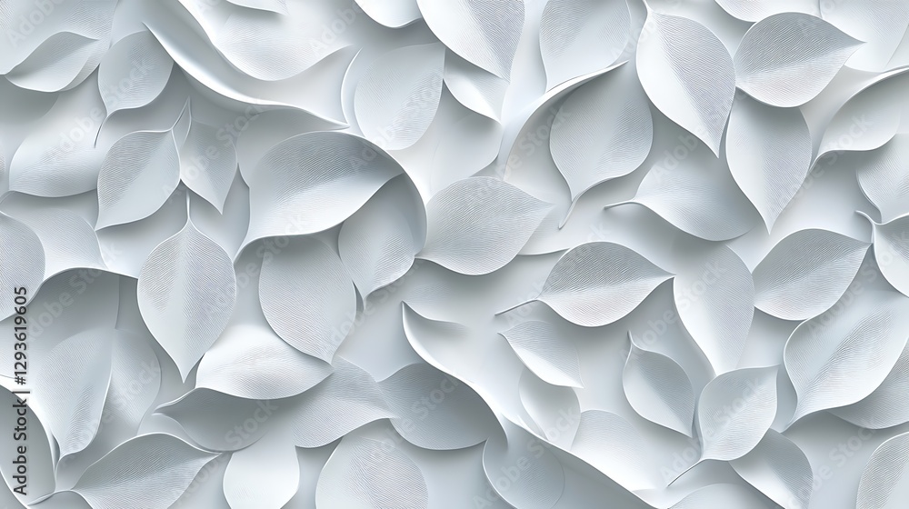 Abstract White Leaves Pattern with 3D Effect, Abstract white leaves pattern with a 3D effect, creating a textured and layered appearance Abstract White Leaves Pattern with 3D Effect, Abstract white leaves pattern with a 3D effect, creating a textured and layered appearance