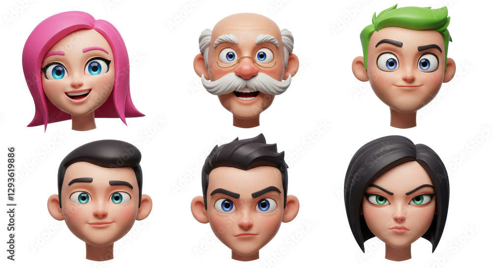 3D illustration of smiling people close up portraits set. Cute cartoon business men and women avatars, multi ethnic male and female characters faces, isolated on white 3D illustration of smiling people close up portraits set. Cute cartoon business men and women avatars, multi ethnic male and female characters faces, isolated on white
