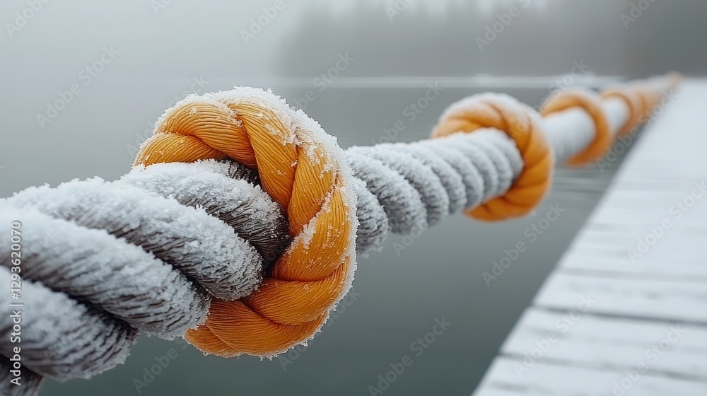 Fototapeta premium Frozen rope knot on snowy dock