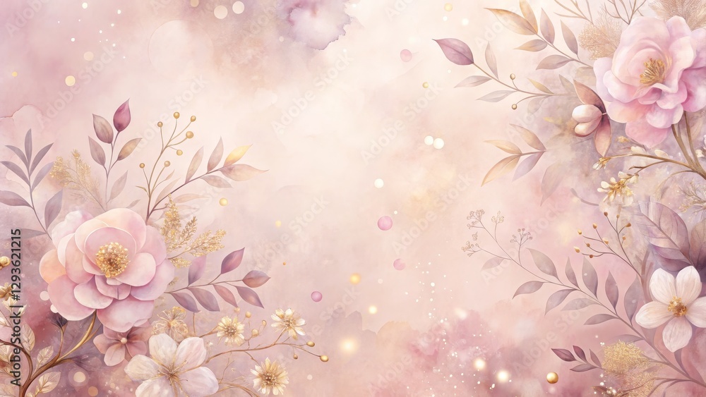 Soft Romantic Floral Background with Pink and Gold Accents Soft Romantic Floral Background with Pink and Gold Accents