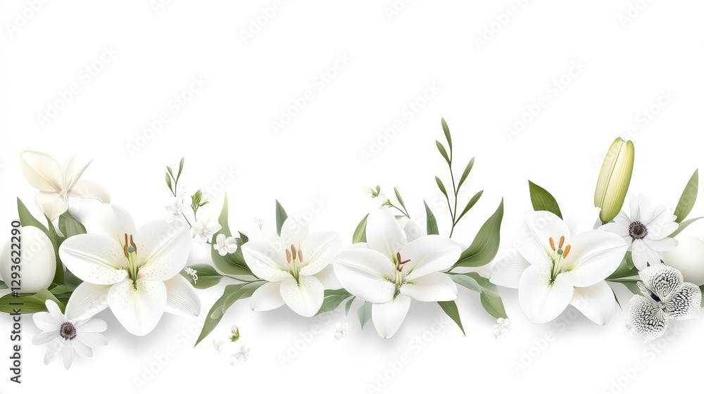 Fototapeta premium Elegant White Flower Arrangement on a Soft White Background