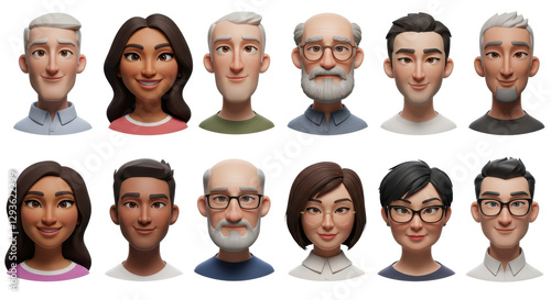 3D illustration of smiling people close up portraits set. Cute cartoon business men and women avatars, multi ethnic male and female characters faces, isolated on white