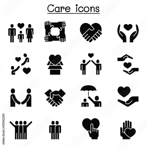 Care, generous and sympathize icon set in thin line style