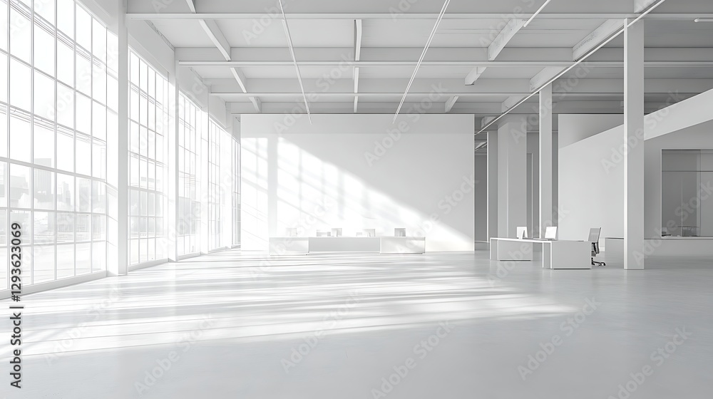 Modern Minimalist Office Interior with Large Windows, A modern, minimalist office interior with large windows and white walls Modern Minimalist Office Interior with Large Windows, A modern, minimalist office interior with large windows and white walls