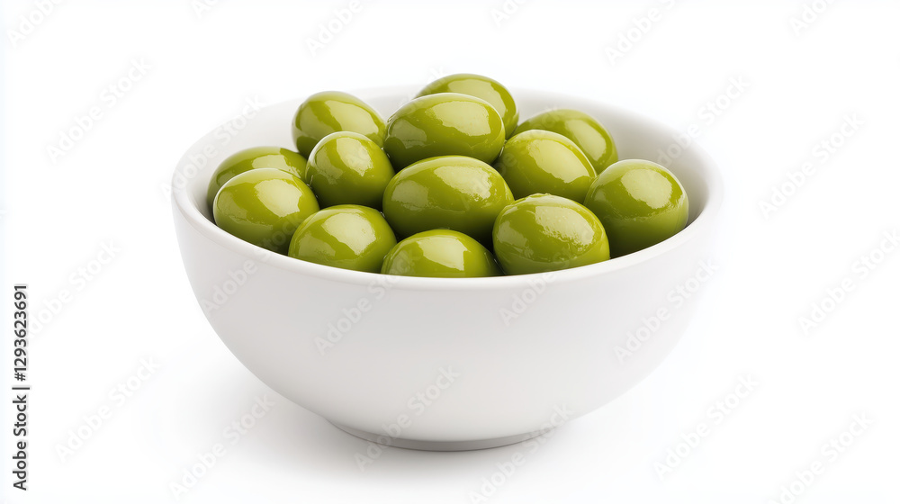 Fresh green olives in white bowl Fresh green olives in white bowl