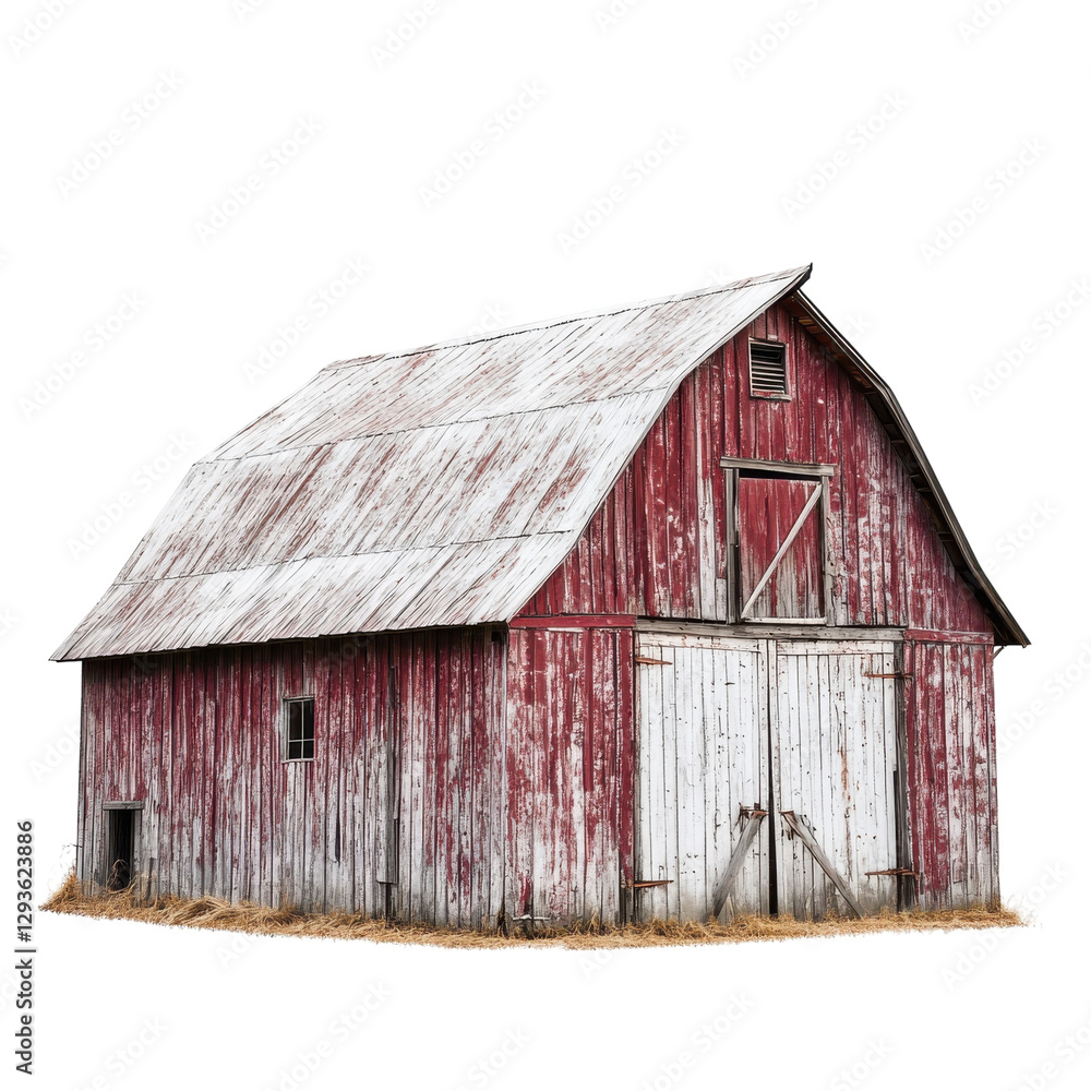 Rustic Old Barn in Summer Field on transparent background. Rustic Old Barn in Summer Field on transparent background.
