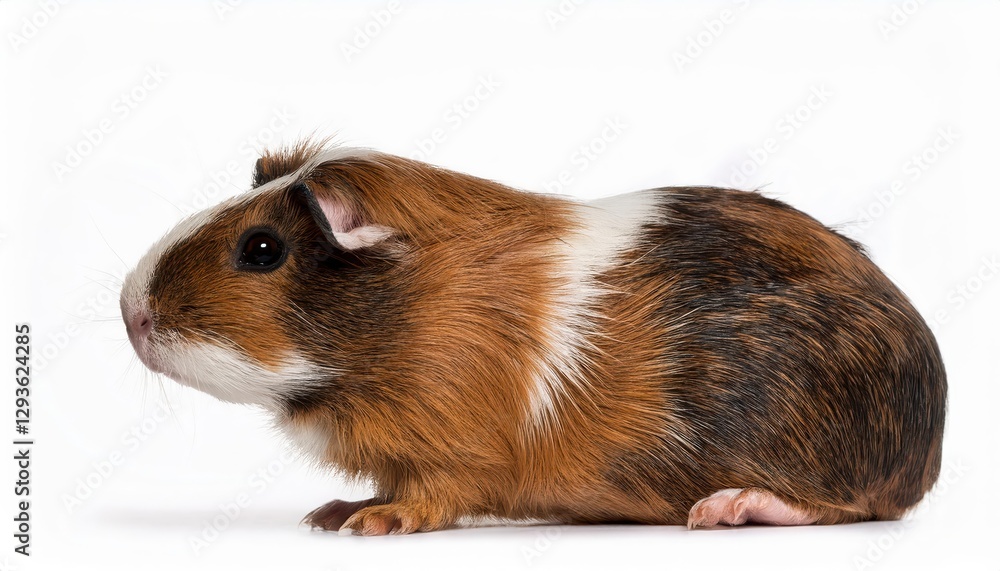 Fluffy Guinea Pig Against a Crisp White Backdrop, Expressing Playful Curiosity with Soft Fur and Bright Eyes, Illuminated by Warm Lighting in a Minimalist Setting. Fluffy Guinea Pig Against a Crisp White Backdrop, Expressing Playful Curiosity with Soft Fur and Bright Eyes, Illuminated by Warm Lighting in a Minimalist Setting.