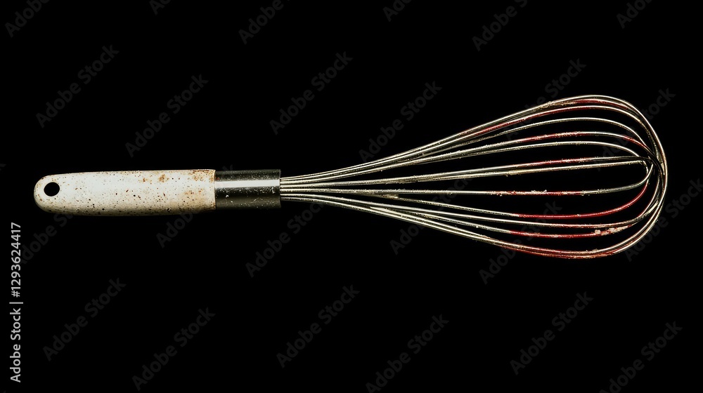 Rusty whisk on black background, kitchen utensil Rusty whisk on black background, kitchen utensil