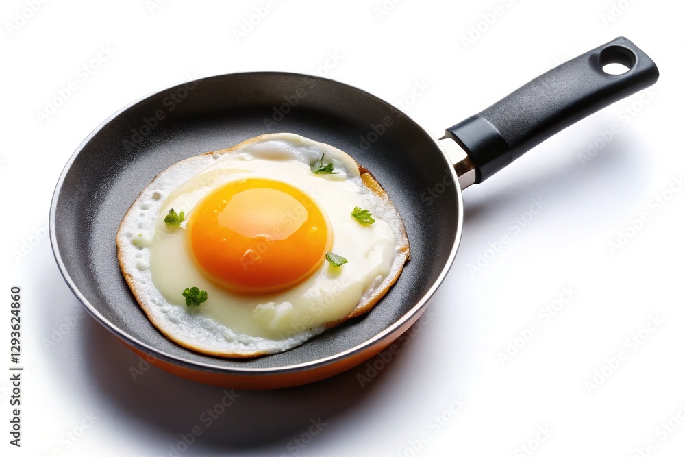 Fried Egg in Nonstick Pan: Breakfast Culinary Concept Fried Egg in Nonstick Pan: Breakfast Culinary Concept