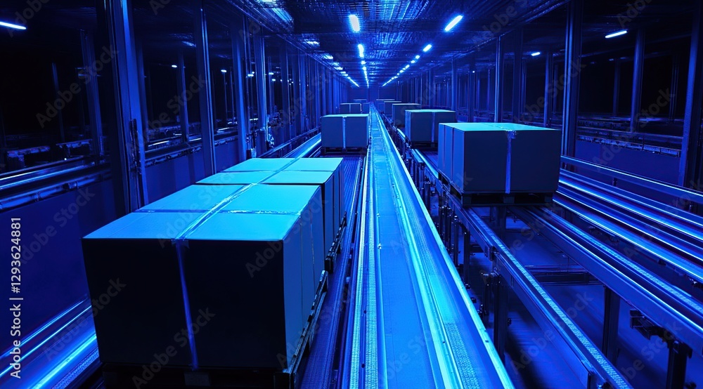 Fototapeta premium Automated Package Conveyor System in a Modern Warehouse