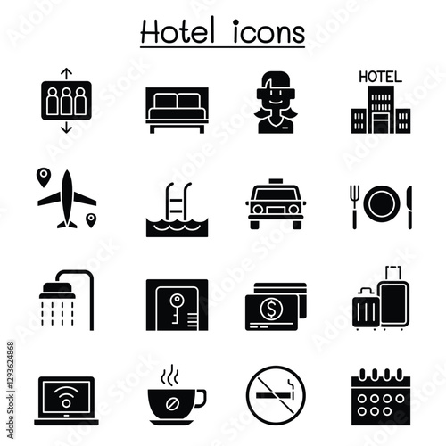 Hotel icon set in thin line style
