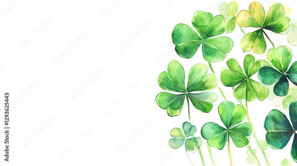 Clover on white St. Patrick day background, watercolor Clover on white St. Patrick day background, watercolor