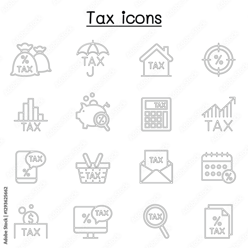 Tax icon set in thin lines style Tax icon set in thin lines style