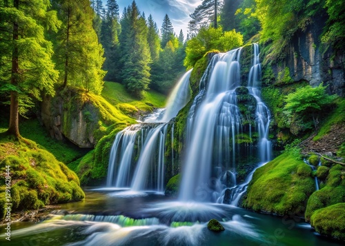 Majestic San Juan Island waterfall, panoramic views.