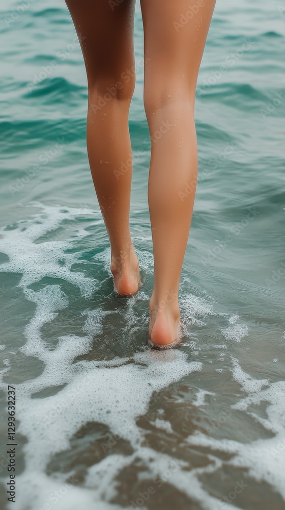 Barefoot walking on a sandy beach, with waves. Therapy and reduce stress in living and investing and doing business. Barefoot walking on a sandy beach, with waves. Therapy and reduce stress in living and investing and doing business.