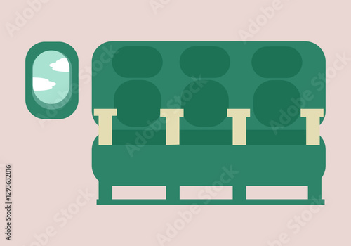 Empty seats in the airplane cabin near the porthole, seats in air transport, travel - vector color flat illustration