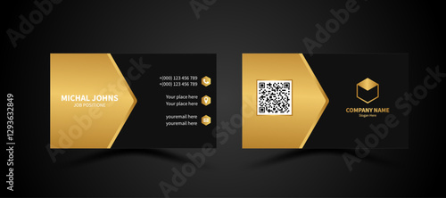 Luxury and elegant dark black business card design with gold style minimalist print template