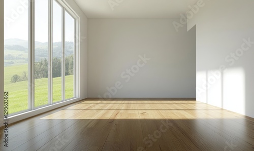 Wallpaper Mural A large room with a wooden floor and a window. The room is empty and has a lot of natural light coming in through the window Torontodigital.ca