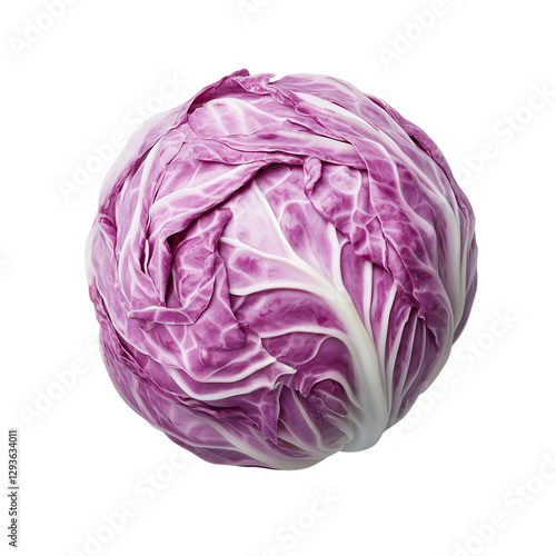 Fresh red cabbage, vibrant purple hue, round shape, perfect for salads or garnishes, organic produce and healthy eating. Isolated on white background or PNG