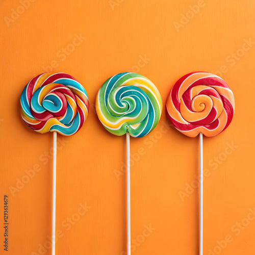 Wallpaper Mural three colorful lollipops on orange background Torontodigital.ca