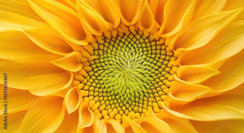center and petals of a sunflower, with its intricate pattern resembling an orange spiral or hexagon made up of yellow petal scales center and petals of a sunflower, with its intricate pattern resembling an orange spiral or hexagon made up of yellow petal scales