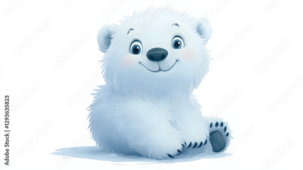 Fototapeta premium A cartoon polar bear is sitting on a white background