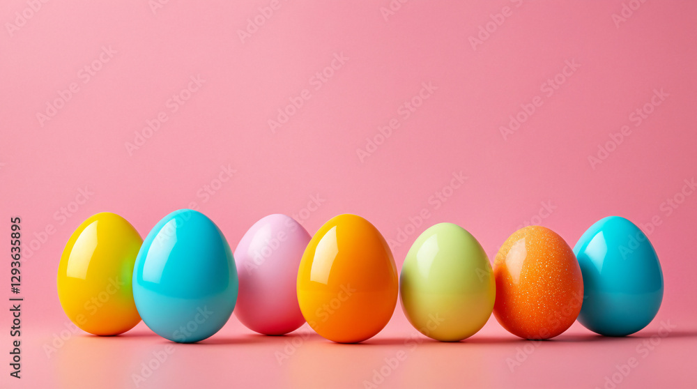 Vibrant Easter eggs arranged on pink background Vibrant Easter eggs arranged on pink background