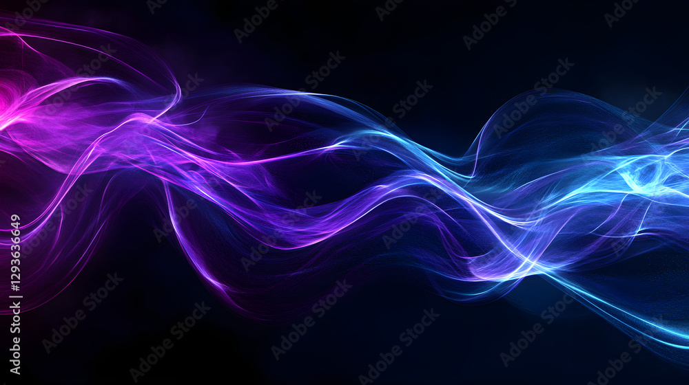 Dark background, colorful light waves with purple and blue lines
Dark background, colorful light waves with purple and blue lines
