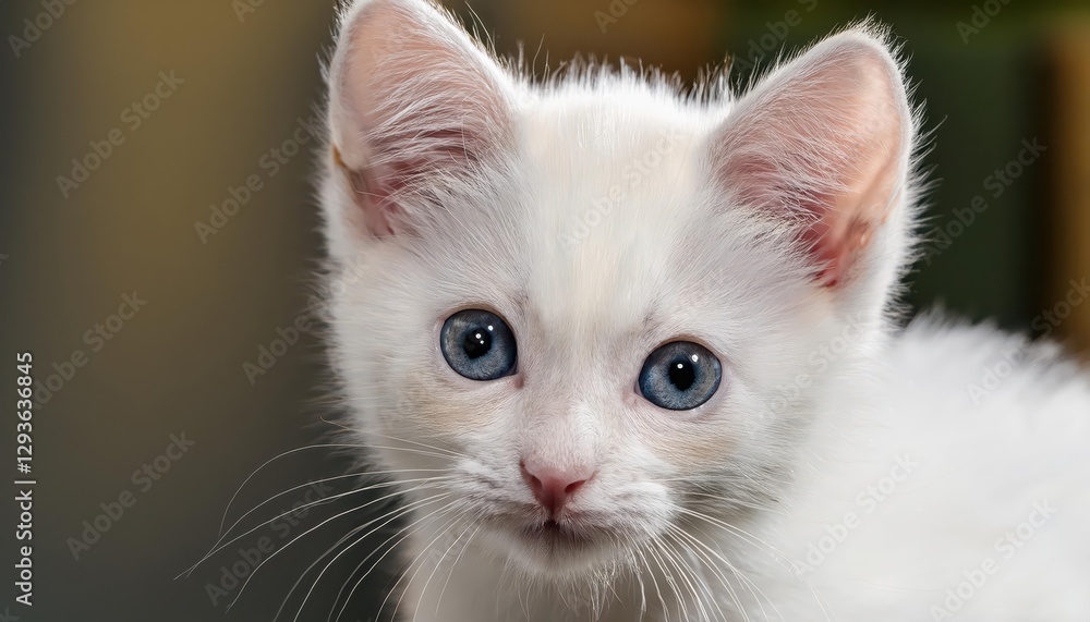 Obraz premium Adorable Crossbreed Kitten in CloseUp Shot, Showcasing Playful Eyes and Soft Fur Against a Minimalist Backdrop, Radiating Innocence and Gentleness with a Hint of Mystery.