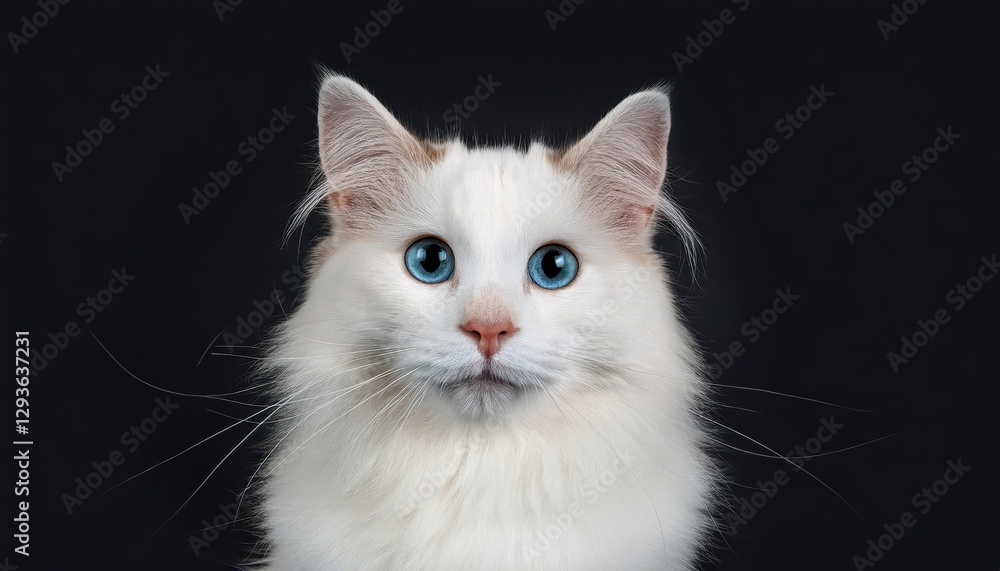 Obraz premium Striking Portrait of a Young Adult Ragdoll Cat Against a Dark Backdrop on Transparent Background, Radiating Soft Elegance and Mystery.