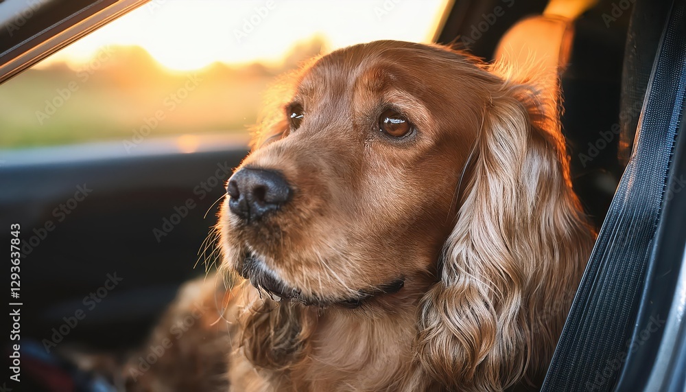 A Wagging Tale A Heartwarming Portrait of a Spaniel Snuggled in a Car Seat, Embracing the Cozy Winter Mood with Furry Textures and Warm Hues, Capturing the Joyful Spirit of Mans Best Friend on a A Wagging Tale A Heartwarming Portrait of a Spaniel Snuggled in a Car Seat, Embracing the Cozy Winter Mood with Furry Textures and Warm Hues, Capturing the Joyful Spirit of Mans Best Friend on a