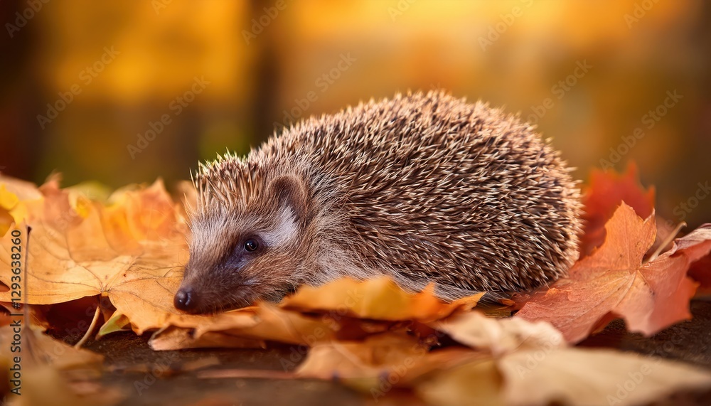 Fototapeta premium European Hedgehog Erinaceus Europaeus Hibernating in Natural Habitat A Tranquil Winter Scene of Wild Beauty and Solitude, Captured at Twilight.