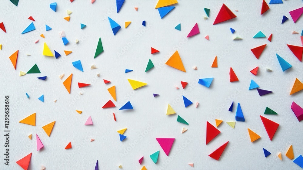 Colorful Triangles Scattered on White Textured Background Abstract Geometric Pattern Design Colorful Triangles Scattered on White Textured Background Abstract Geometric Pattern Design