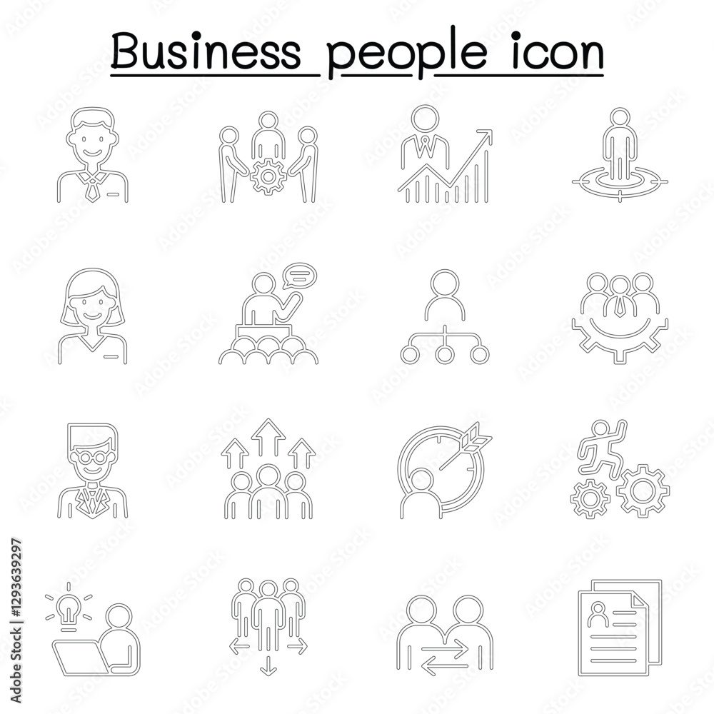 Business people icon set in thin line style Business people icon set in thin line style