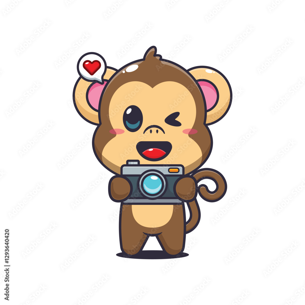 Fototapeta premium Monkey cartoon vector illustration with camera
