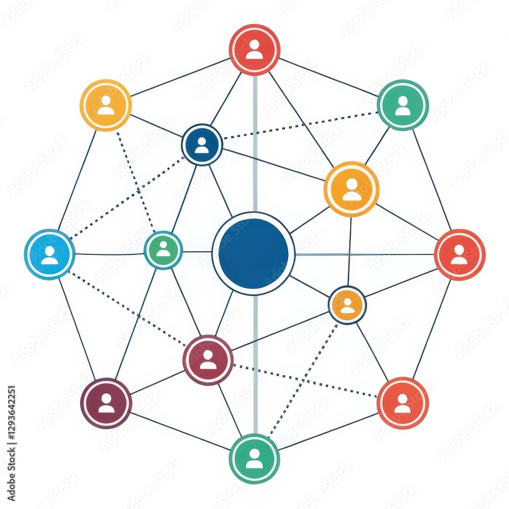 A graphic network diagram illustrating interconnected users, highlighting relationships and central nodes in a vibrant, colorful design. A graphic network diagram illustrating interconnected users, highlighting relationships and central nodes in a vibrant, colorful design.