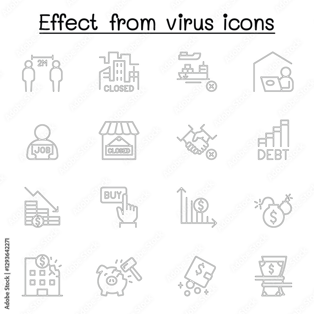 Effect from virus icon set in thin line style Effect from virus icon set in thin line style