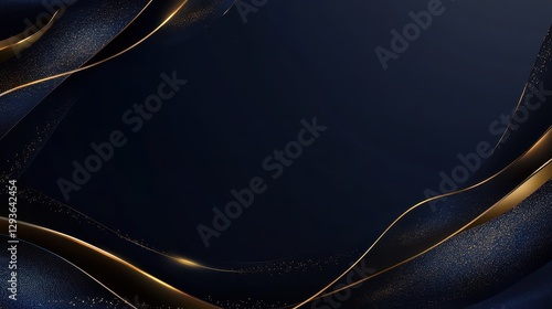 Elegant Abstract Background with Gold Glitter and Dark Blue Waves © Riz