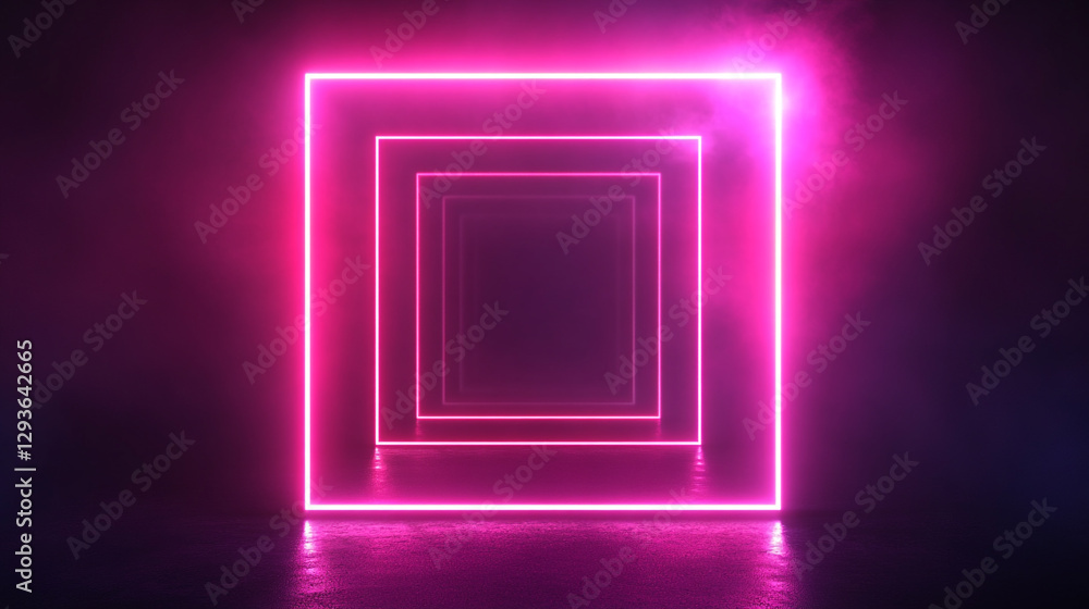 Abstract pink neon glowing square light frame background design art dark style space lines color Abstract pink neon glowing square light frame background design art dark style space lines color