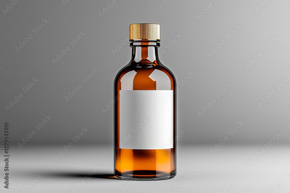 Elegant glass bottle with golden cap and blank label Elegant glass bottle with golden cap and blank label