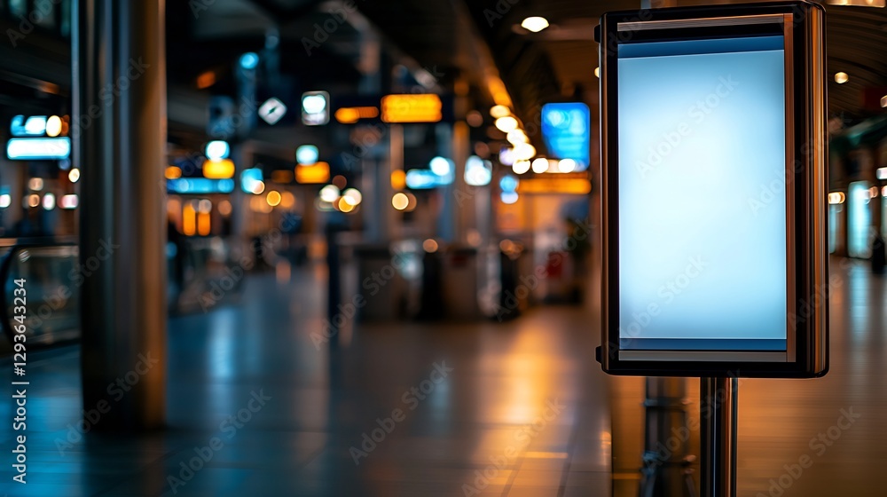 Blank Advertisement Display in a Modern Train Station at Night Blank Advertisement Display in a Modern Train Station at Night