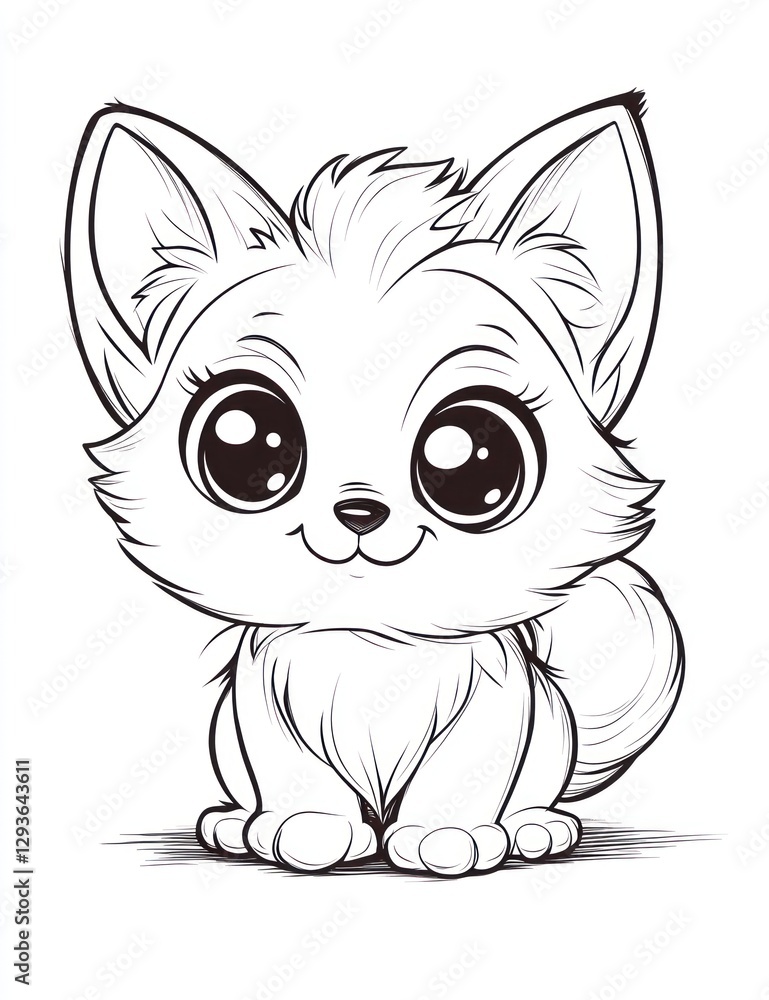 Cute cartoon kitten coloring page, simple background, children's activity Cute cartoon kitten coloring page, simple background, children's activity
