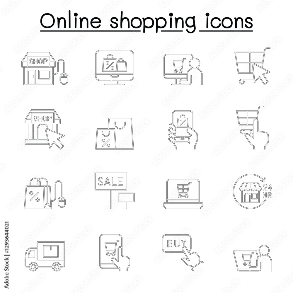 Shopping online icon set in thin line style Shopping online icon set in thin line style