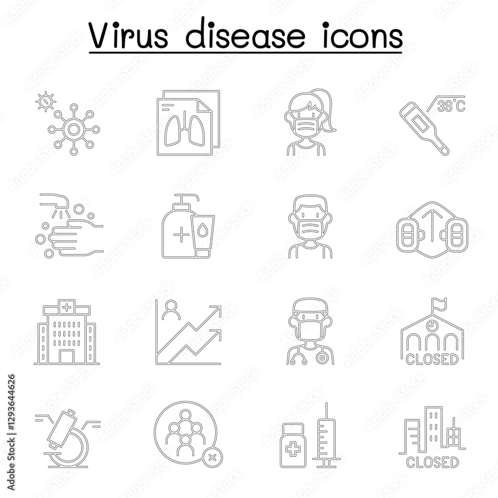 Coronavirus, Covid-19 icon set in thin line style Coronavirus, Covid-19 icon set in thin line style