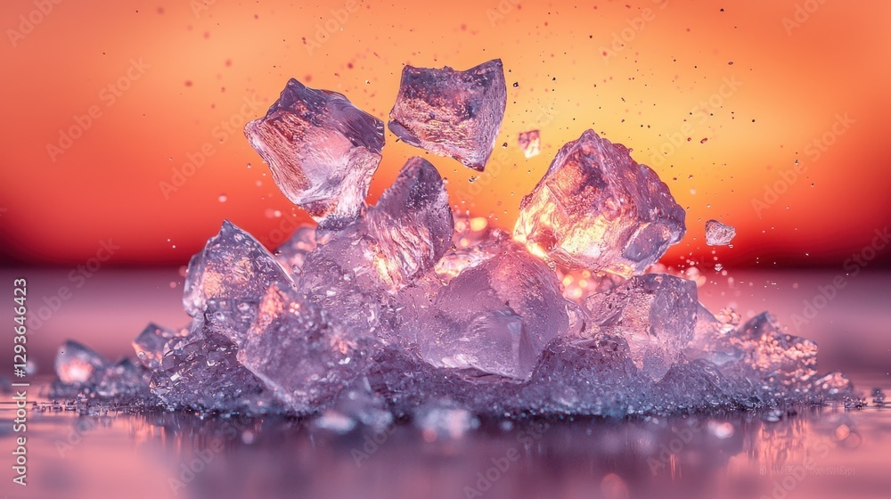 Obraz premium Ice Cubes Exploding Sunset Scene
