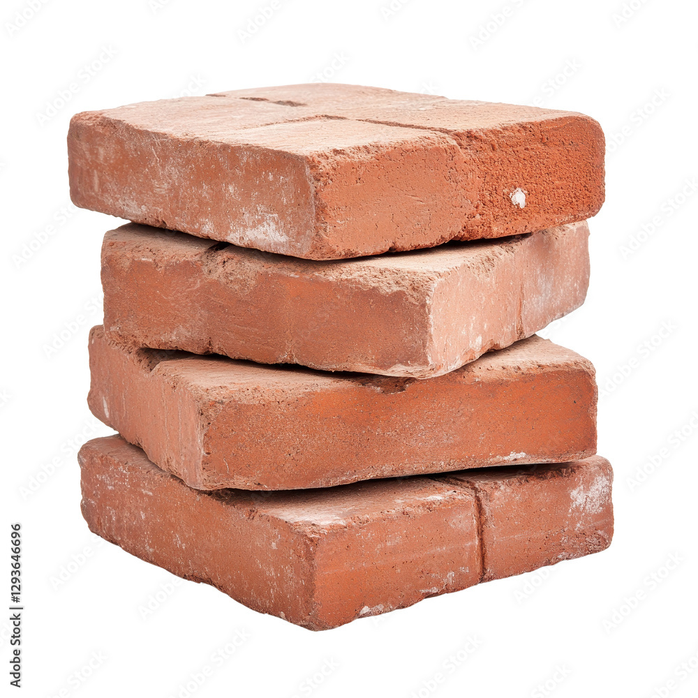 Stack of orange bricks, textured surface, construction materials, ideal for building projects, home renovations, and landscaping. Isolated on white background or PNG Stack of orange bricks, textured surface, construction materials, ideal for building projects, home renovations, and landscaping. Isolated on white background or PNG