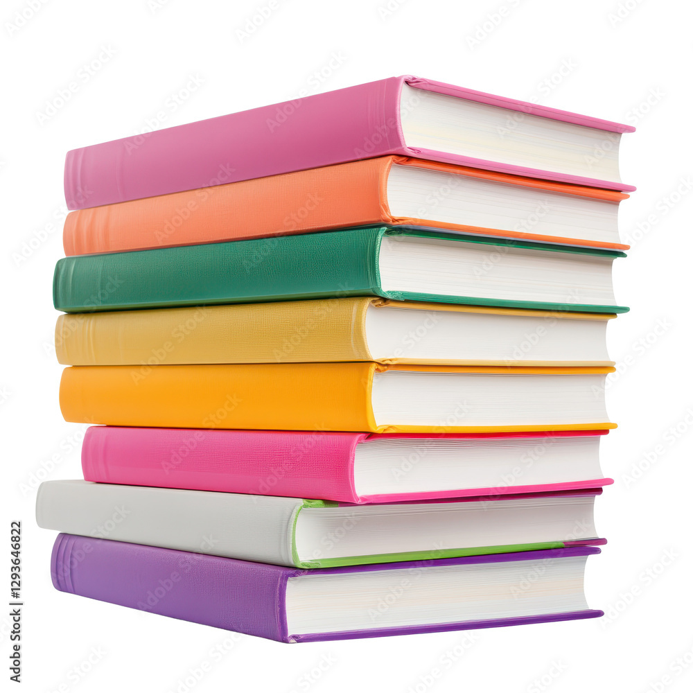 Colorful stack of books, vibrant covers in various shades, perfect for cozy reading nook, educational themes, and creative inspiration. Isolated on white background or PNG Colorful stack of books, vibrant covers in various shades, perfect for cozy reading nook, educational themes, and creative inspiration. Isolated on white background or PNG