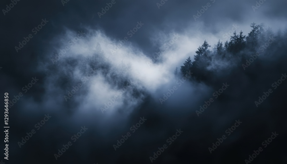 Fototapeta premium Enigmatic Fog Envelops a Dark Mountain Forest