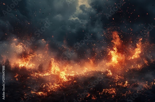 Fiery Forest Inferno at Night