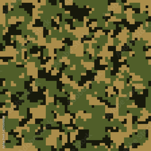 patron camuflado pixelado beige con verde y negro